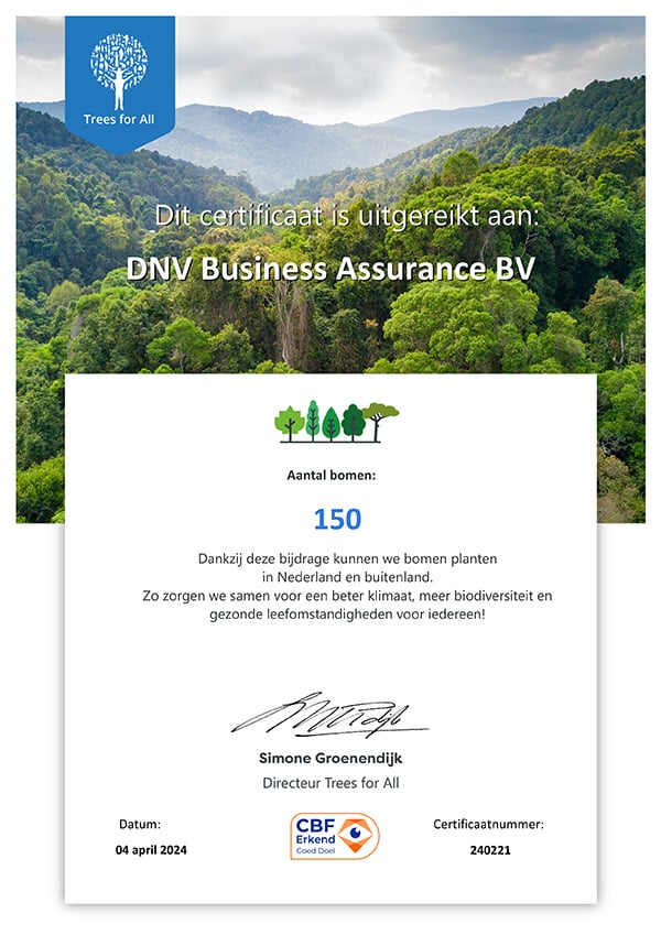 Certificaat Trees for All DNV Business Assurance